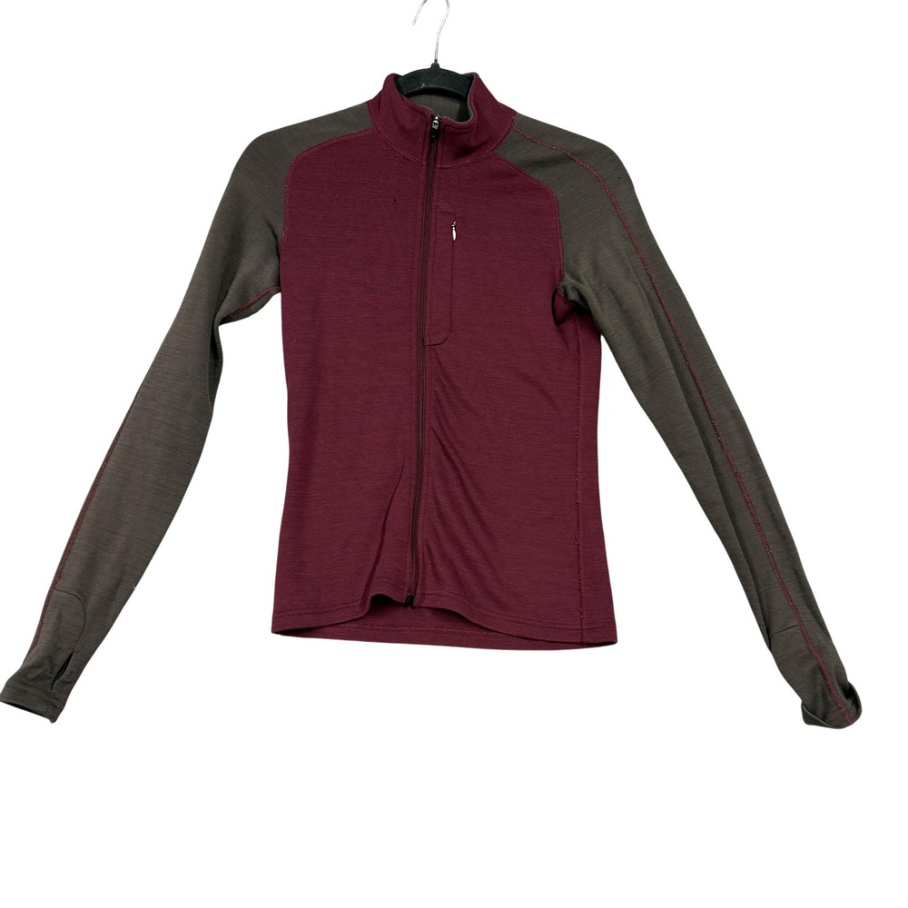 Ibex Jacket Womens XS Red Gray Merino Wool Full Zip Thumbholes Base Layer Hiking